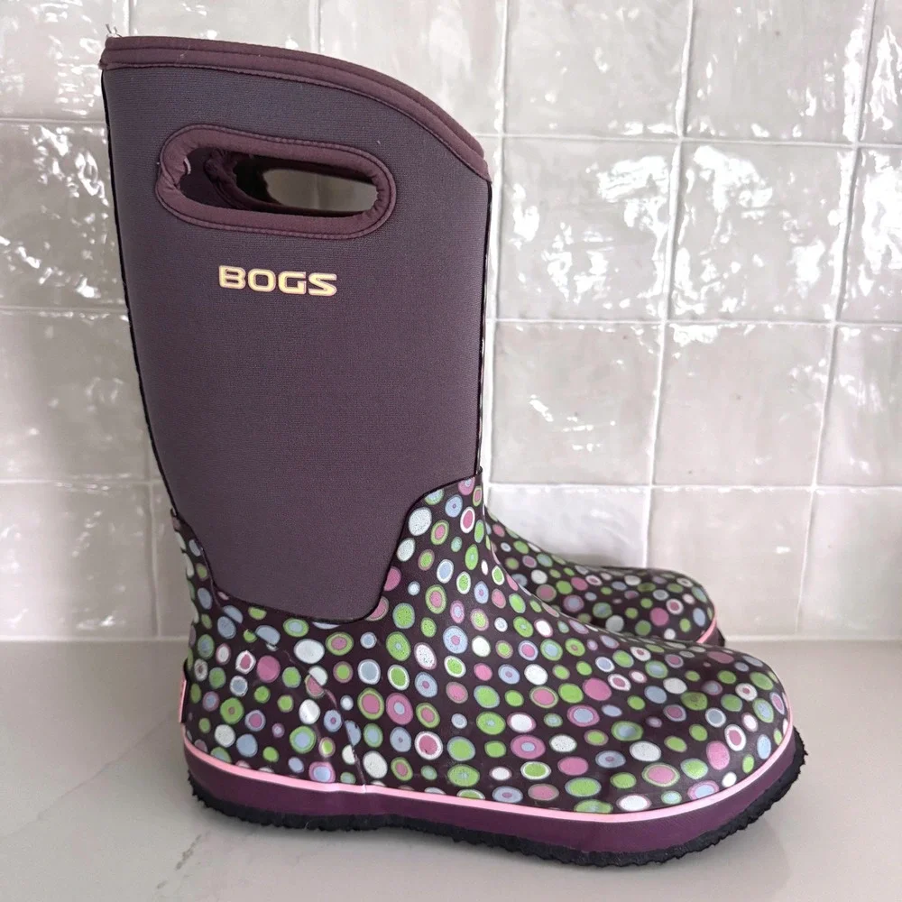 Bogs Classic High Dots Boots Girls Kids 6 Purple Polka Dot Waterproof Insulated